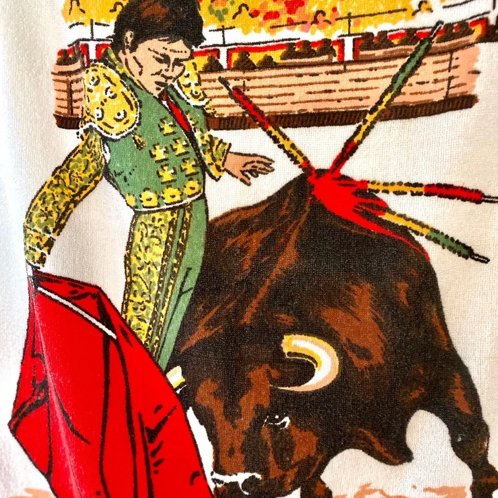 💃 Vntg Mid Century Spanish Matador Towel Fringed